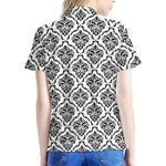 White And Black Damask Pattern Print Women's Polo Shirt