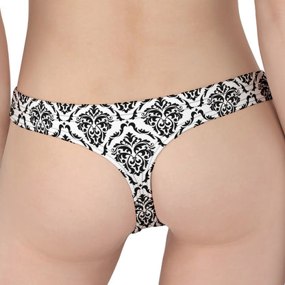 White And Black Damask Pattern Print Women's Thong