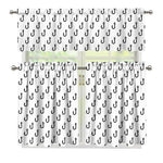 White And Black Fishing Hooks Print 3 Piece Kitchen Curtains