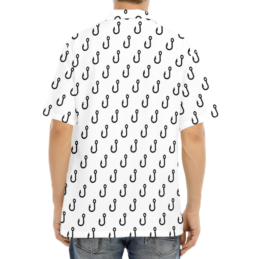 White And Black Fishing Hooks Print Aloha Shirt