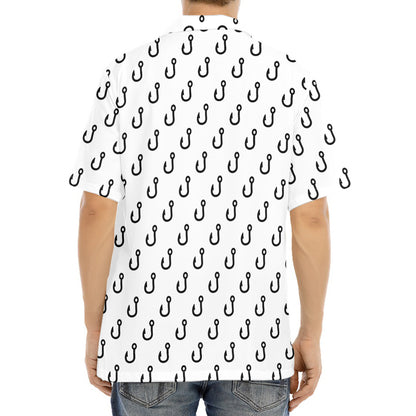 White And Black Fishing Hooks Print Aloha Shirt