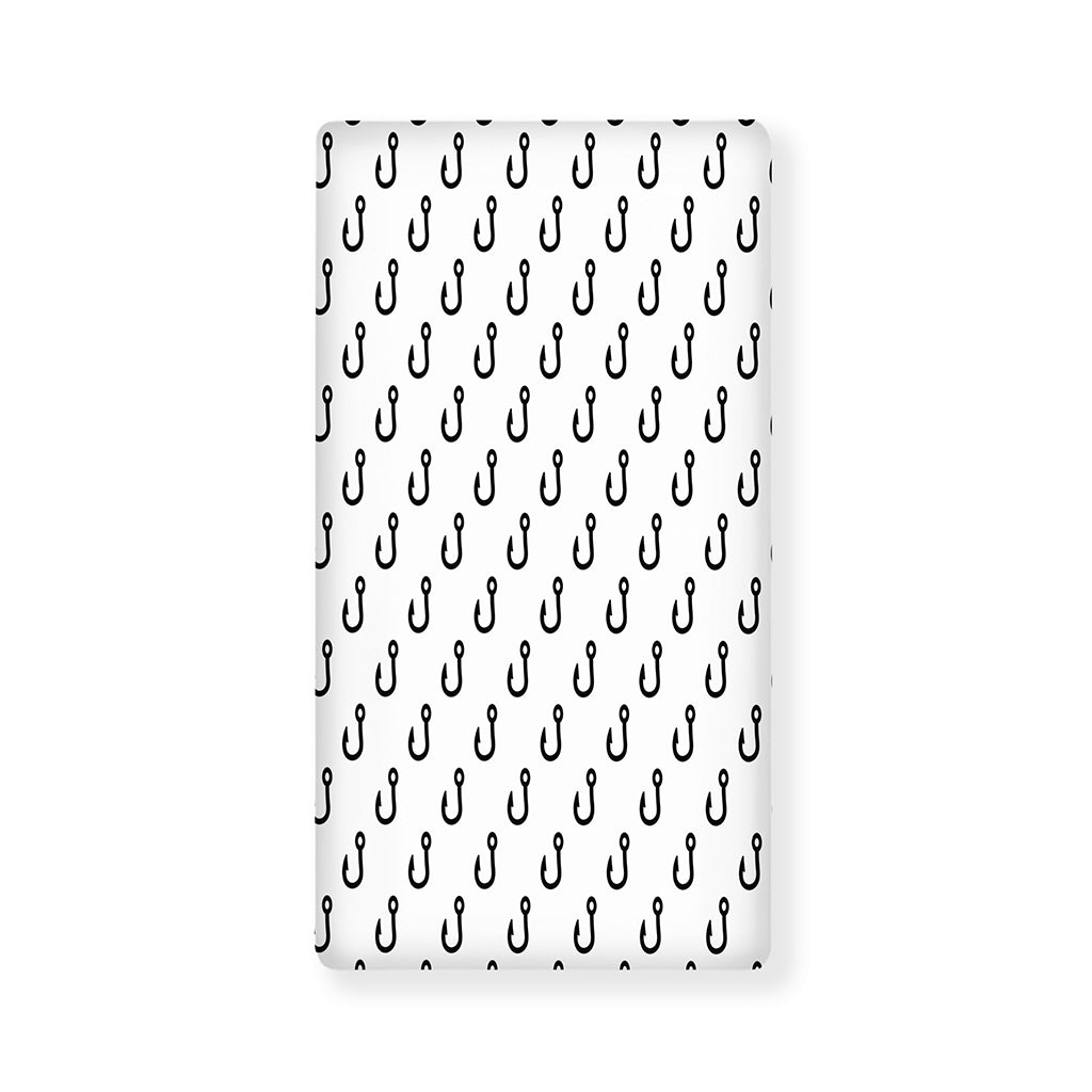 White And Black Fishing Hooks Print Baby Crib Sheet