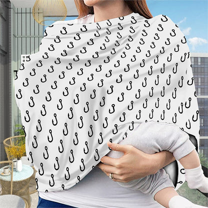 White And Black Fishing Hooks Print Baby Seat Cover