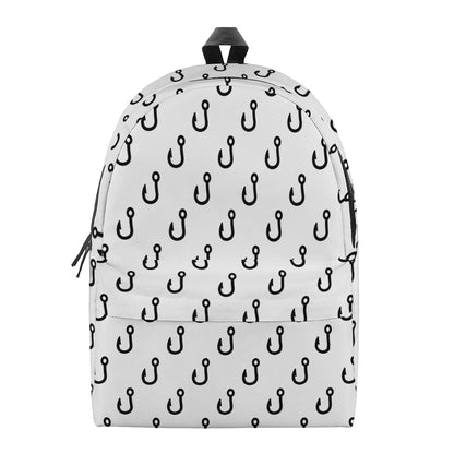 White And Black Fishing Hooks Print Backpack
