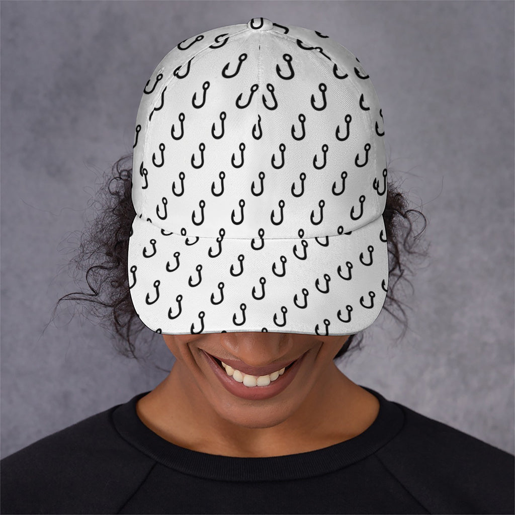 White And Black Fishing Hooks Print Baseball Cap