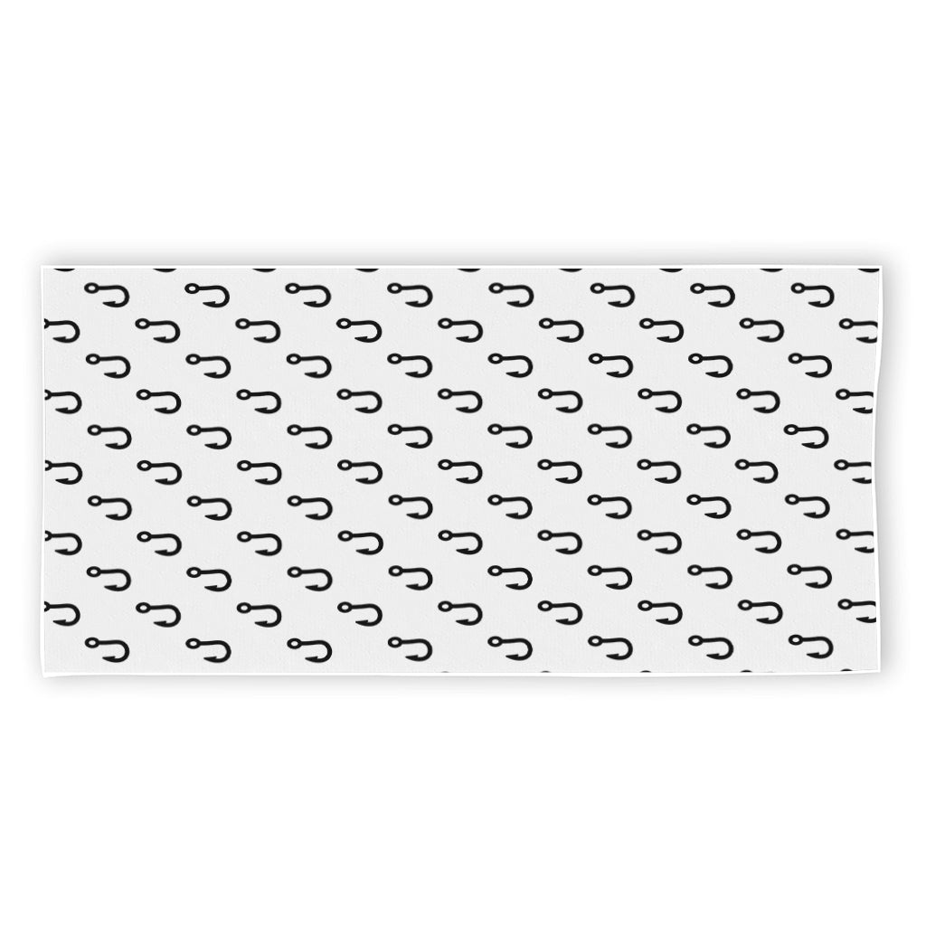 White And Black Fishing Hooks Print Beach Towel