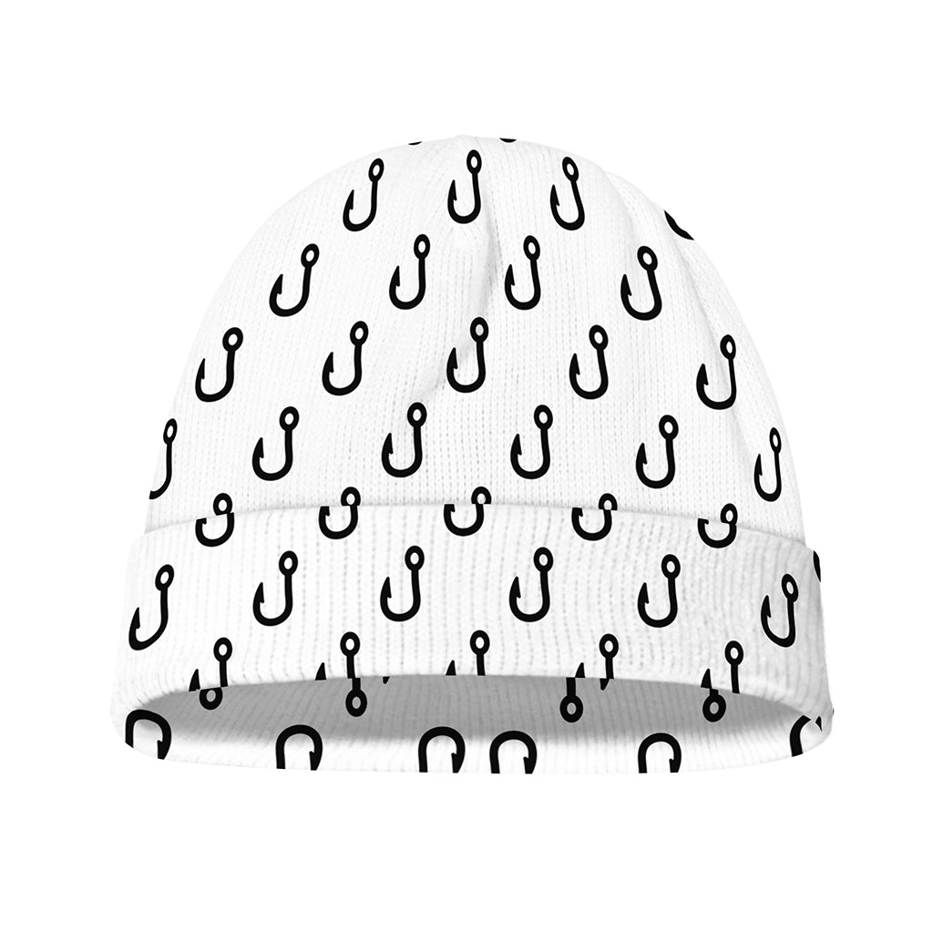 White And Black Fishing Hooks Print Beanie