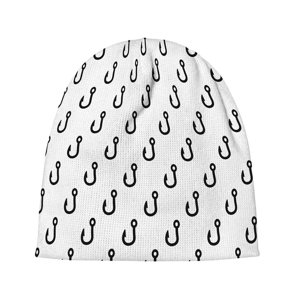 White And Black Fishing Hooks Print Beanie