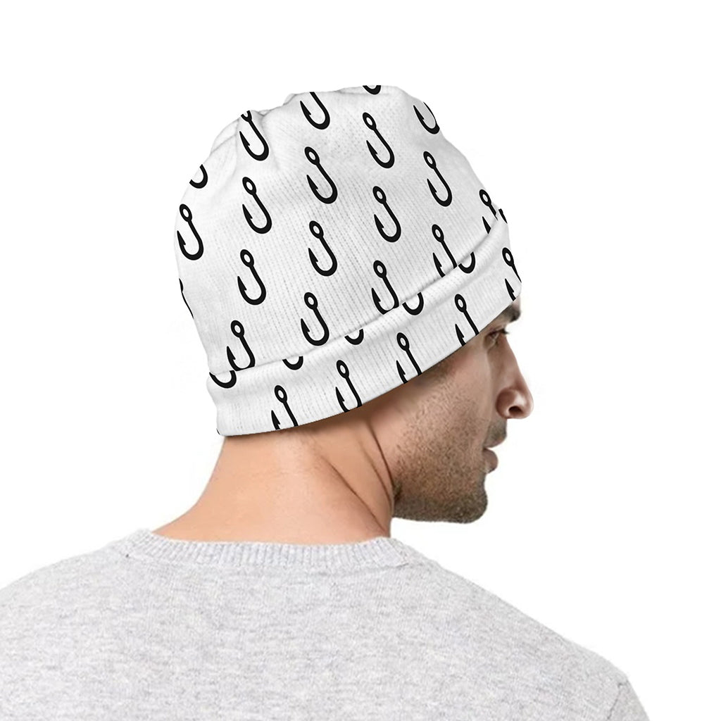 White And Black Fishing Hooks Print Beanie