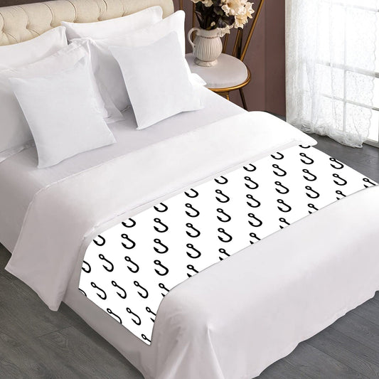 White And Black Fishing Hooks Print Bed Runner