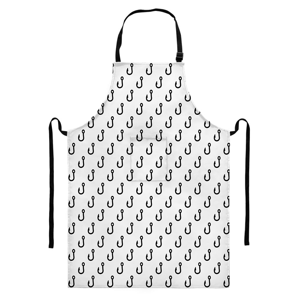 White And Black Fishing Hooks Print Bib Apron With Pocket