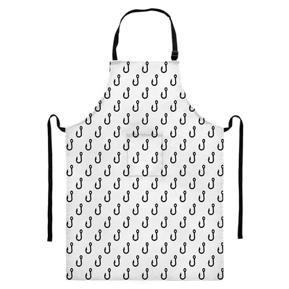 White And Black Fishing Hooks Print Bib Apron With Pocket