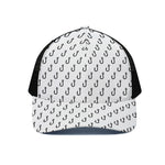 White And Black Fishing Hooks Print Black Mesh Trucker Cap