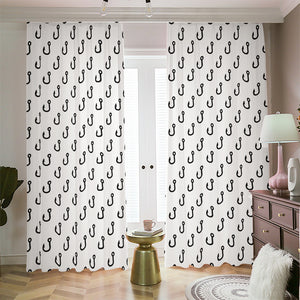 White And Black Fishing Hooks Print Blackout Pencil Pleat Curtains