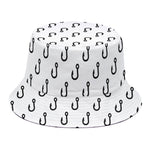 White And Black Fishing Hooks Print Bucket Hat