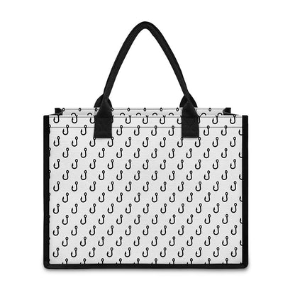 White And Black Fishing Hooks Print Canvas Tote Bag