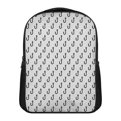 White And Black Fishing Hooks Print Casual Backpack