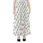 White And Black Fishing Hooks Print Chiffon Maxi Skirt