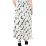 White And Black Fishing Hooks Print Chiffon Maxi Skirt