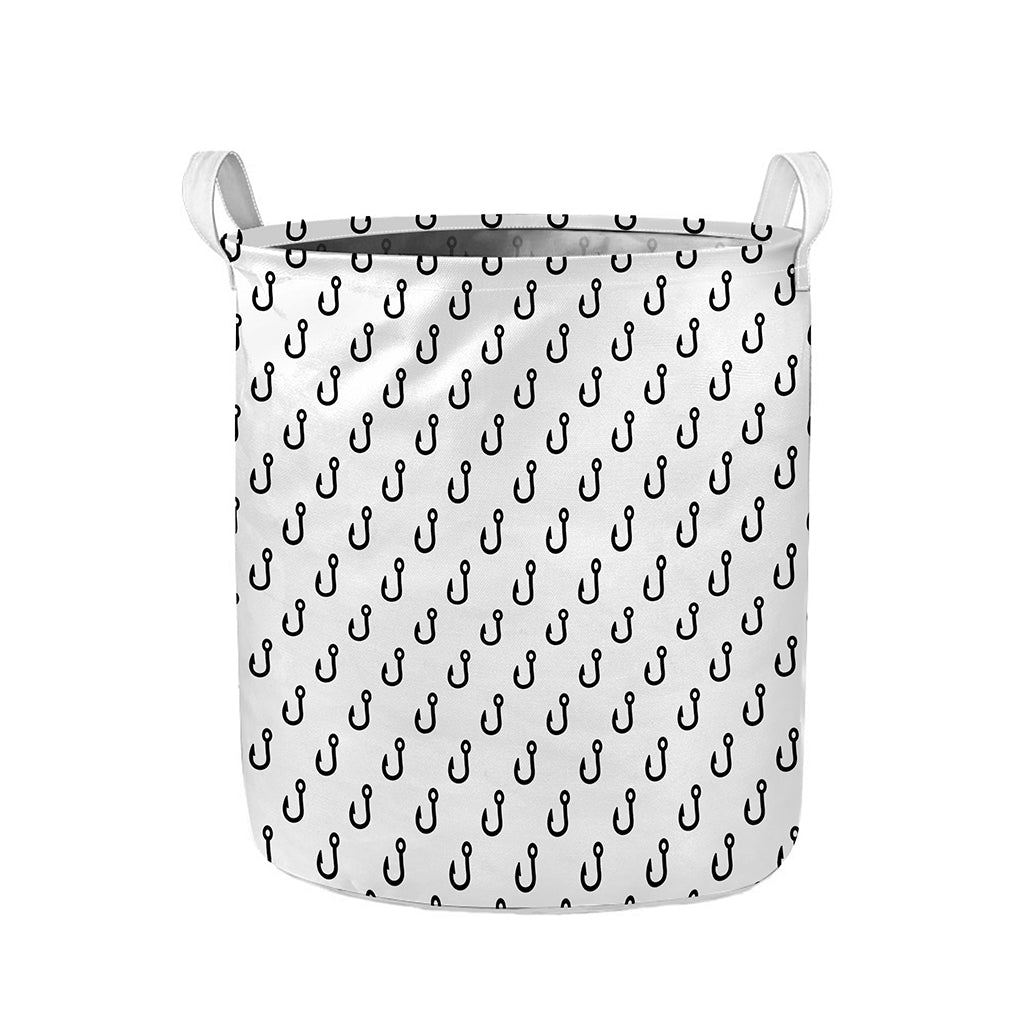 White And Black Fishing Hooks Print Collapsible Laundry Basket