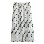 White And Black Fishing Hooks Print Cotton Front Slit Maxi Skirt