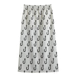 White And Black Fishing Hooks Print Cotton Front Slit Maxi Skirt