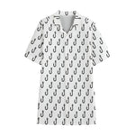 White And Black Fishing Hooks Print Cotton Hawaiian Shirt