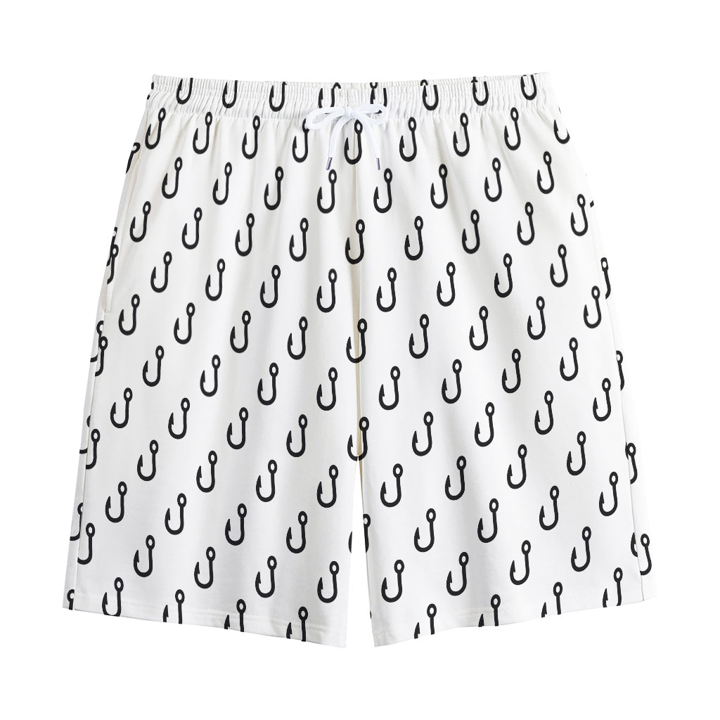 White And Black Fishing Hooks Print Cotton Shorts