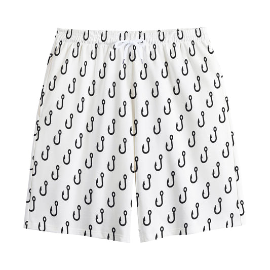 White And Black Fishing Hooks Print Cotton Shorts