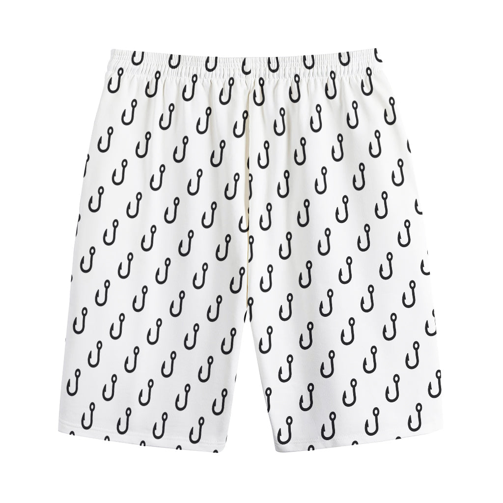 White And Black Fishing Hooks Print Cotton Shorts