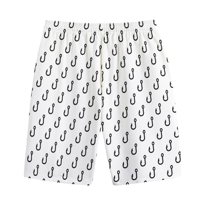 White And Black Fishing Hooks Print Cotton Shorts
