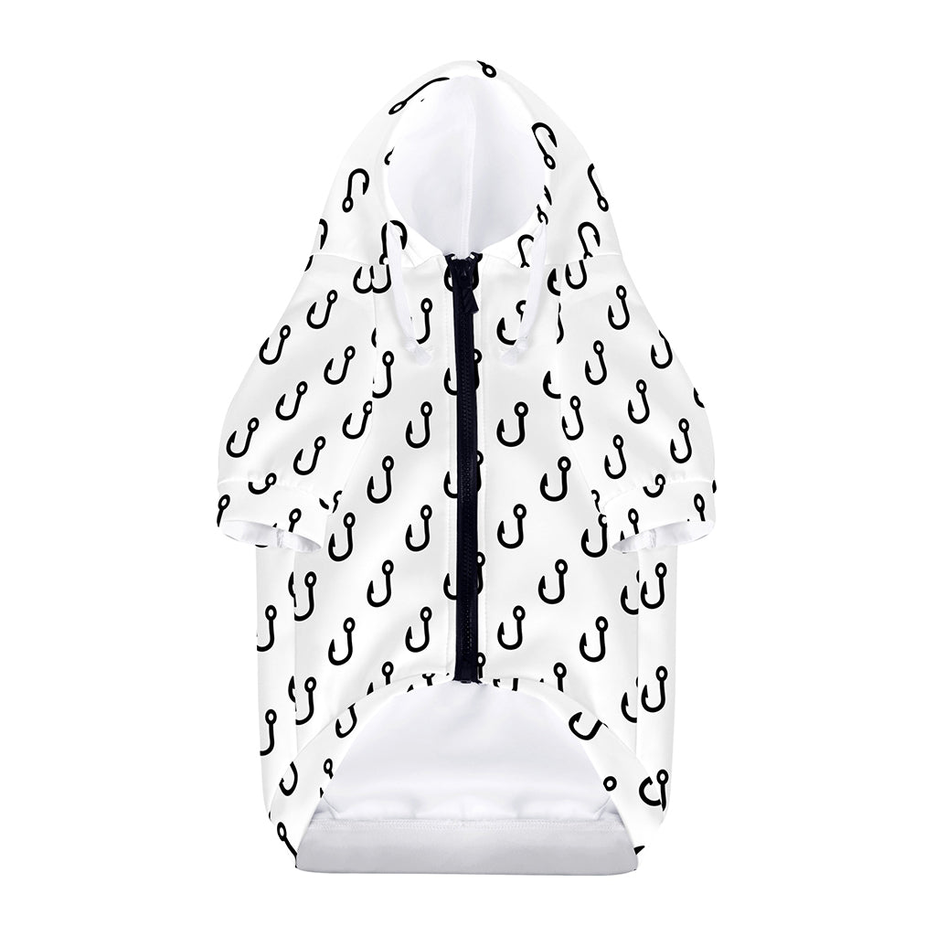 White And Black Fishing Hooks Print Dog Zip Up Hoodie