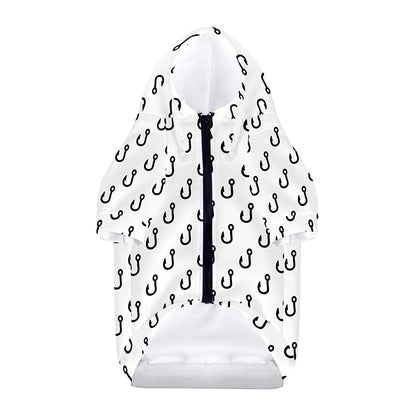 White And Black Fishing Hooks Print Dog Zip Up Hoodie