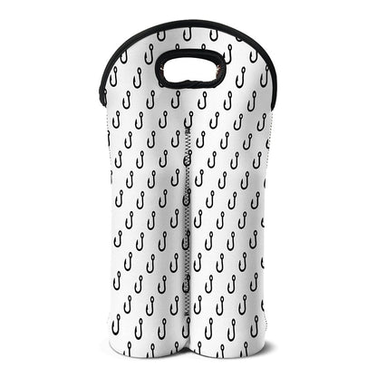 White And Black Fishing Hooks Print Double Neoprene Wine Tote