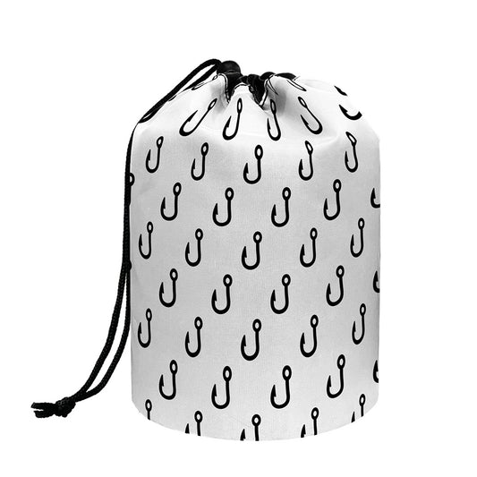 White And Black Fishing Hooks Print Drawstring Makeup Bag