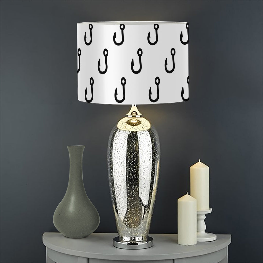 White And Black Fishing Hooks Print Drum Lamp Shade