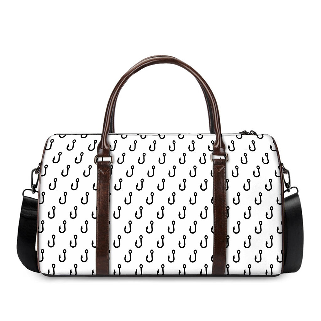 White And Black Fishing Hooks Print Duffle Bag