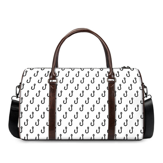 White And Black Fishing Hooks Print Duffle Bag