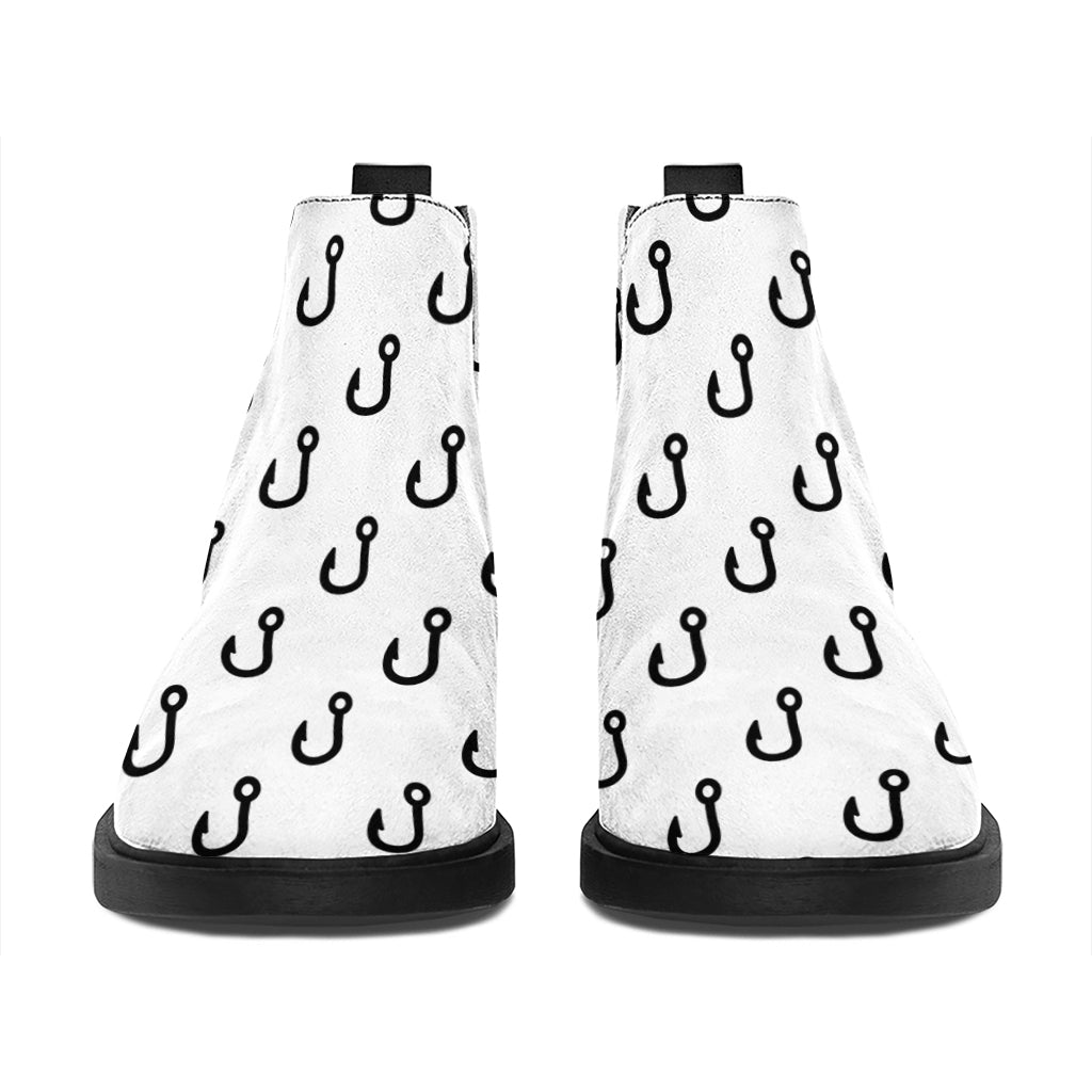 White And Black Fishing Hooks Print Flat Ankle Boots