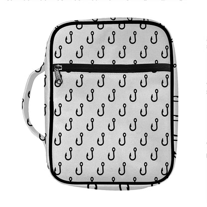 White And Black Fishing Hooks Print Front Pocket Bible Bag