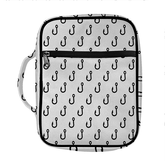 White And Black Fishing Hooks Print Front Pocket Bible Bag