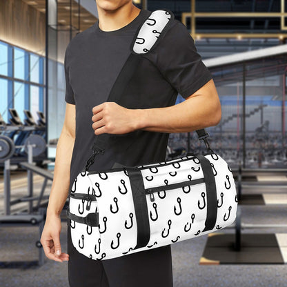 White And Black Fishing Hooks Print Gym Bag
