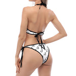 White And Black Fishing Hooks Print Halter Scoop Tie Side Bikini