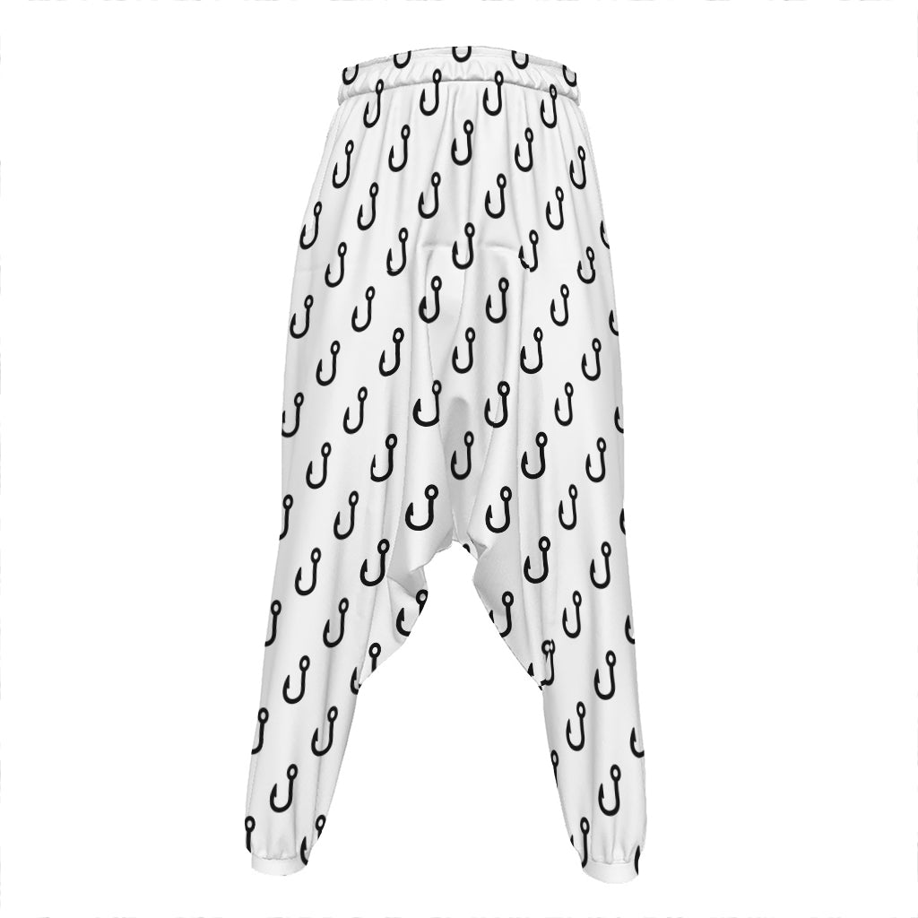White And Black Fishing Hooks Print Hammer Pants