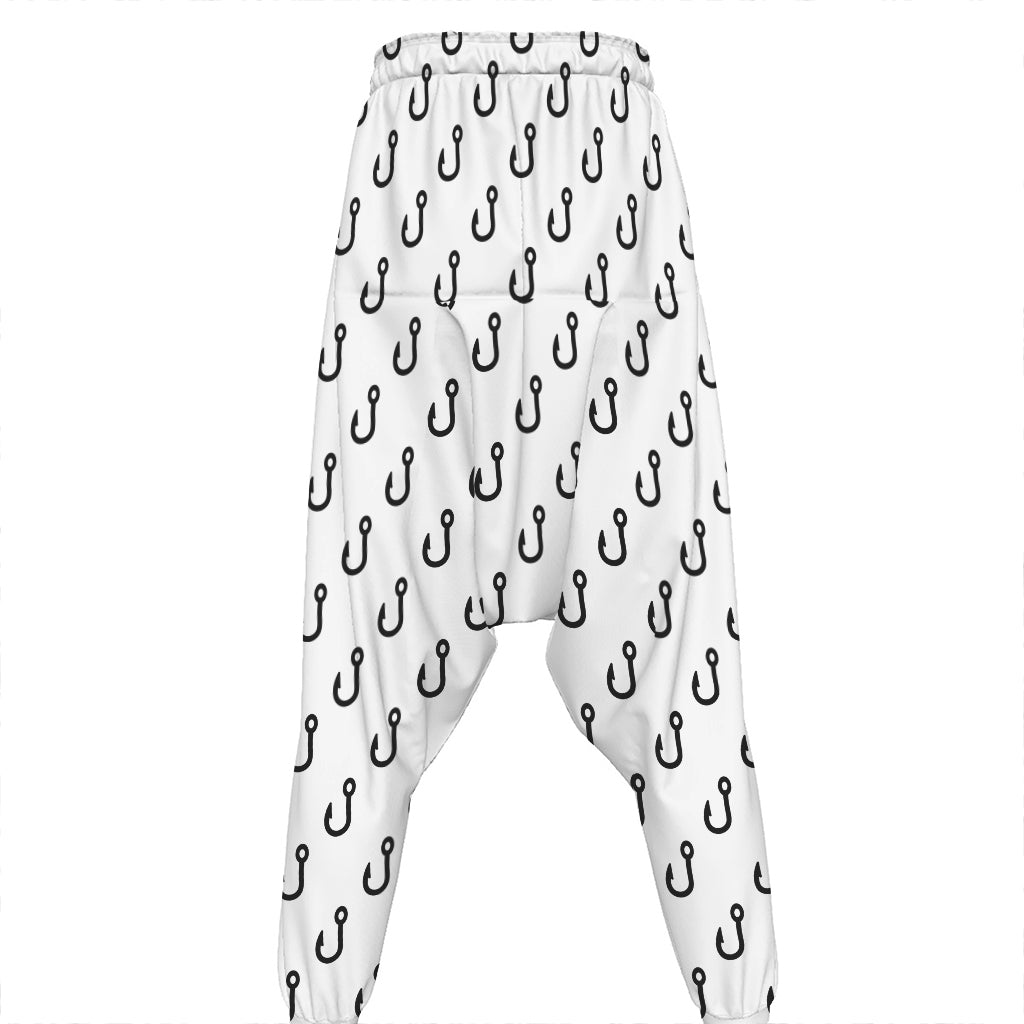 White And Black Fishing Hooks Print Hammer Pants