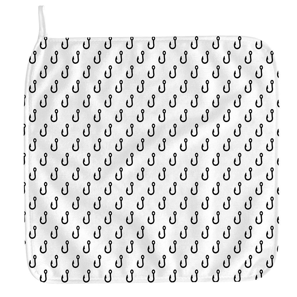 White And Black Fishing Hooks Print Hand Towel
