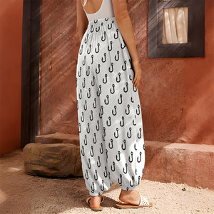 White And Black Fishing Hooks Print Harem Pants