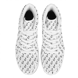 White And Black Fishing Hooks Print High Top Leather Sneakers