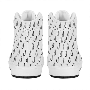 White And Black Fishing Hooks Print High Top Leather Sneakers