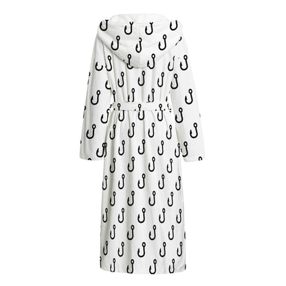 White And Black Fishing Hooks Print Hooded Bathrobe
